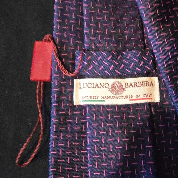 NWT Luciano Barbera Made in Italy 100% Silk Necktie Blue w Purple Dash 3 3/8x59 - Picture 5 of 6